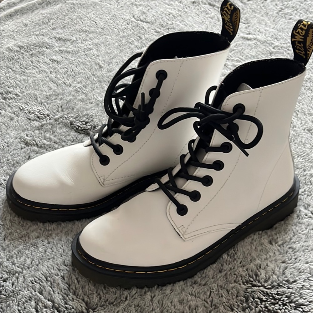 Dr. Martens White Combat Boots with Black Laces